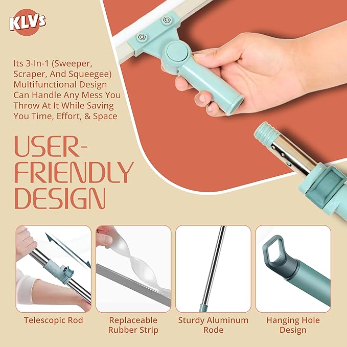 Floor Wiper Magic Broom Silicone Cleaning Tool – KLVS Heavy-Duty Extendable Handle for Bathroom, Kitchen, Windows & Tiles