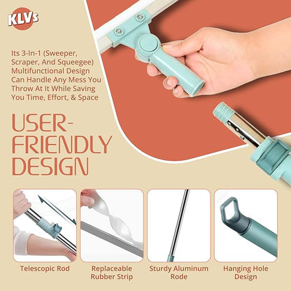 Floor Wiper Magic Broom Silicone Cleaning Tool – KLVS Heavy-Duty Extendable Handle for Bathroom, Kitchen, Windows & Tiles